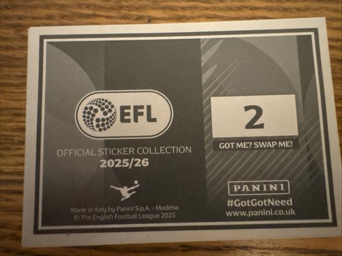 Panini efl 2025 stickers - efl, 2025/26