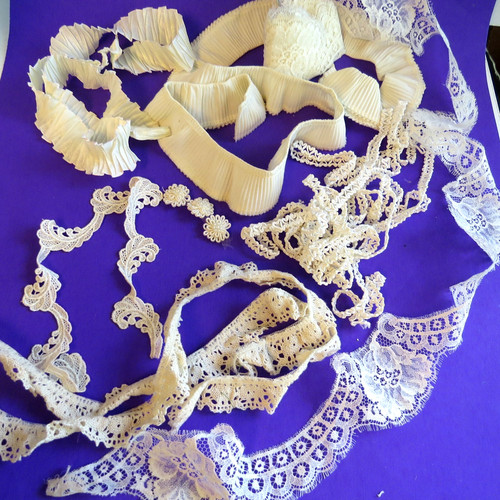 Lot ivory fancy vintage lace - vintage,