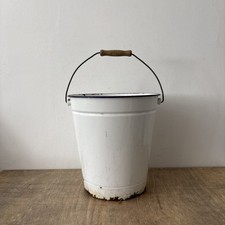 Vintage Rustic Blue White Enamel Handled Bucket Planter Garden Kitchenalia Decor