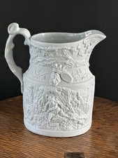 Vintage Relief Stoneware Hunting Scene Jug – 14cm – Staffordshire Style