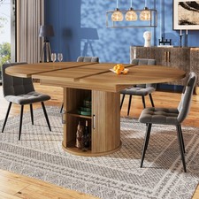 Extendable Round Dining Table & 4 Velvet Chairs Set Oval Kitchen Table & Chairs