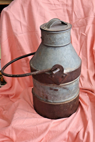 Vintage galvanised milk - galvanised, churn