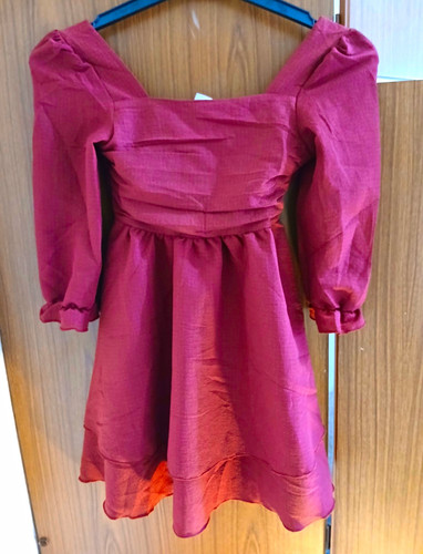 Girls red square neck long - red,