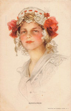 Artist Signed Portrait of Lovely Girl - 'Queenliness'  – Vintage Postcard