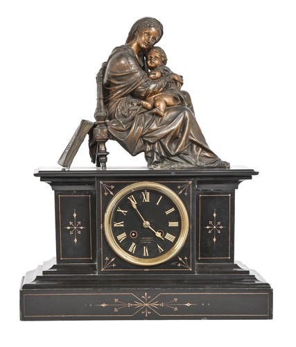 Belgian slate mantle clock - a,