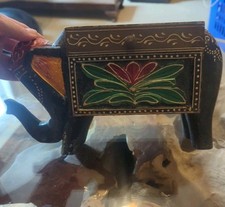 Wooden Elephant Jewellery Box Handpainted Table Top Vintage Storage Mini Trinket