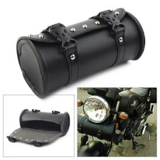 Motorcycle Handlebar Sissy Bar Saddlebag Fork Roll Barrel Bag For Touring blk