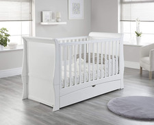 Baby Snooze - Classic Sleigh Full Cot Bed with Drawer & Adjustable Mattress