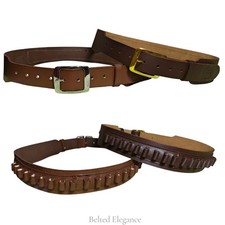 Gun Holster Dress Work Belt Handmade Genuine Brown&Tan Leather Ammo Loops Belt