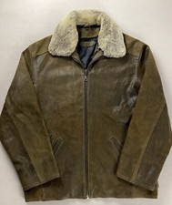 Diesel Leather Bomber Jacket Coat Detachable Shearling Collar Size M