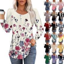 Women Long Sleeve T Shirts Blouse Pleated Tunic Pullover Tee Tops PLUS SIZE 8-22