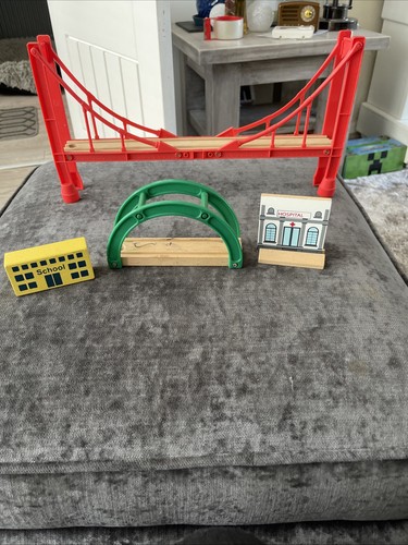 Wooden train track bridge - train,