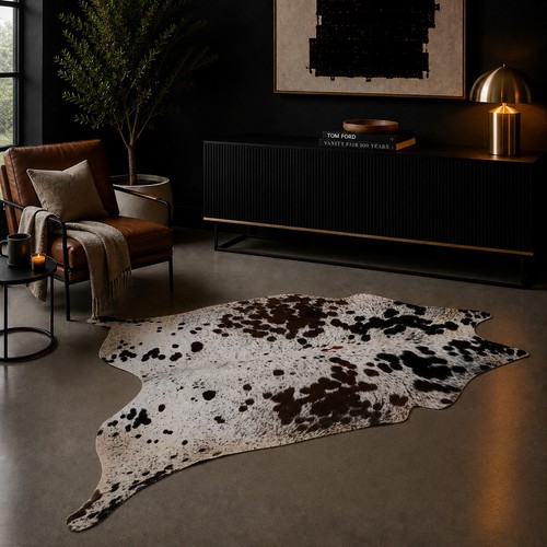 Genuine brown white cowhide - white,