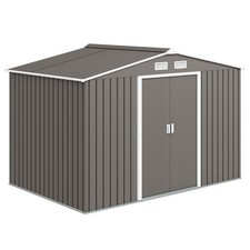 Outsunny 9 x 6FT Galvanised Garden Storage Shed with Sliding Door, Grey