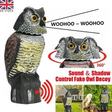 Realistic Owl Decoy Deterrent Rotating Head Sound Bird Pigeon Crow Scarer Statue