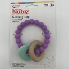New Nuby Natural Baby Teether- Silicone Heart & Ring- Wooden Circle Free Ship!
