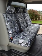 Grey Camo Triple Bench Rear Seat Covers for Renault Trafic Crew Cab (01-14)