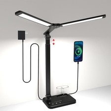 LED Desk Lamp with Dual Light, USB Charging, Touch Control, 5 Lighting Modes