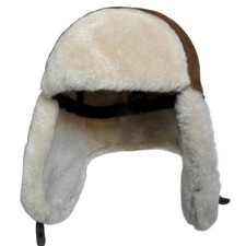 Winter Shearling Sheepskin Leather Trapper Hat  Russian Ushanka Aviator Cap