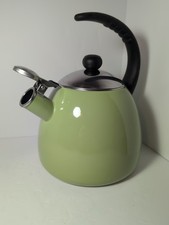 Farberware Luna Whistling Tea Pot Kettle 2.5 qt  Green Enamel on Steel