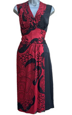 ✨ Phase Eight Red Black Party Oriental Silk Evening Party Wrap Dress Size 18