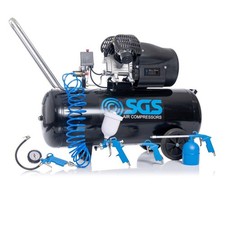 SGS 100 Litre Air Compressor & 5 Pc Air Tool Kit, 13.8CFM 3HP, Twin Air Outlets