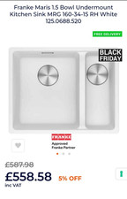 Franke Maris 1.5 Bowl Undermount Kitchen Sink MRG 160-34-15 RH White 125.0688.52