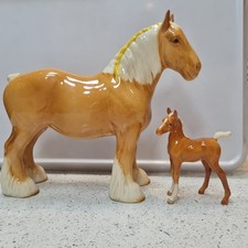 Beswick Rare 818 Palomino Shire Horse Model with foal
