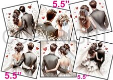 6 XL Card Toppers 5.5" Wedding Couples RED hearts CRAFTS/TAGS Anniversary SET D