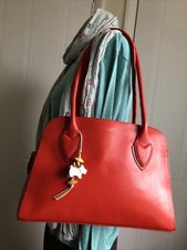 Large Red Radley Leather Shoulder Bag & Dog Tag Charm     Fabulous For Christmas