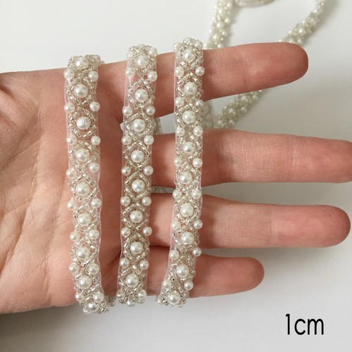 Pearl beaded trim - pearl, ribbon