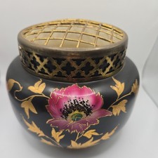 England  Falcon Ware Vase Flower Frog with Hand Painted Poppy and Gold Leaves