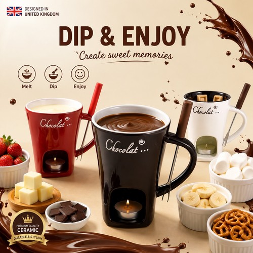 Chocolate fondue mugs premium - chocolate,