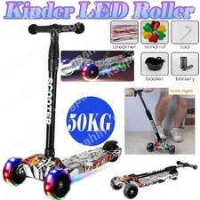 Folding Kids Scooter Child Kick Flashing LED Light Up 3 Wheel Push Adjustable UK