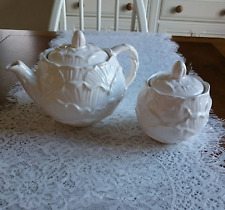 Sylvac English Rose White Tea Pot 5409 & Matching Lidded Sugar/Preserve Pot