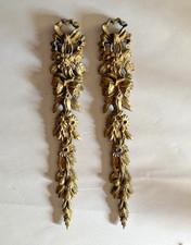 Pair of Antique Bronze Architectural Flowers Decorative Accent Plaques