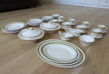 J&G Meakin Sol Ware Art Deco Ironstone In Green White & Gold Dinner Set - c1935