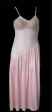 Vintage Undercover Wear Negligee Nylon Long Night Dress Pink Lace Sz 10 Uk