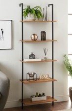 Rustic Oak Finish 5 Tier Ladder Shelving Rack Storage Shelf Plant Display Rack
