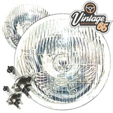 Classic Car 7" Domed Lens H4 Halogen Headlight Headlamp Conversion + Bulbs Pair