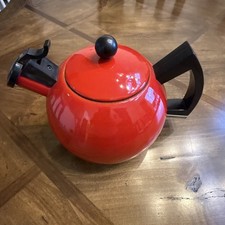 Vintage Red Enamel Tea Kettle Copco Tea Pot Black Handle MCM