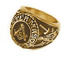 Free Mason Ring - Freemasonry College Style GOLD Color Steel Mens Masonic Rings 