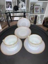 Anchor Hocking Plate And Termocrisa 2 Tea Cup And Saucer Sets And 2 Saucers