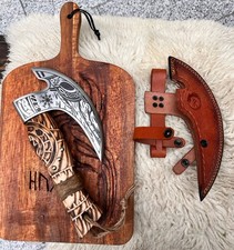 Viking Pizza Axe      Medium Carved Wood Handle Pizza cutter Norse man gift