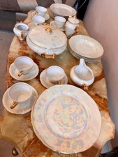 1940's MZ Czechoslovakia Lusterware Gilt Fine China Serving Set - 34 Pieces