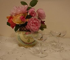  Babycham x 2 Round Stem Glasses 1970's