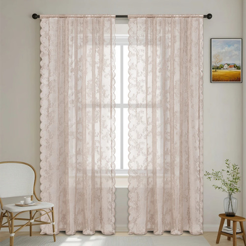 Lace sheer curtain panel - sheer,