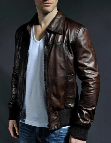 Men real leather bomber - leather,