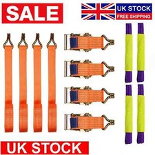 4X Recovery Wheel Tie Down Straps 8000kg Ratchet Trailer Alloy Sling Breakdown