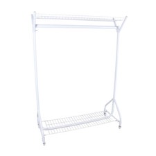 Gloss White 4ft Heavy-Duty Clothes Rail With Top and Bottom Shelf